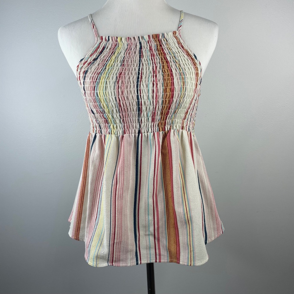 Monteau Los Angeles Kids‎ XL Smocked Striped Babydoll Top Multi-Color Sleeveless